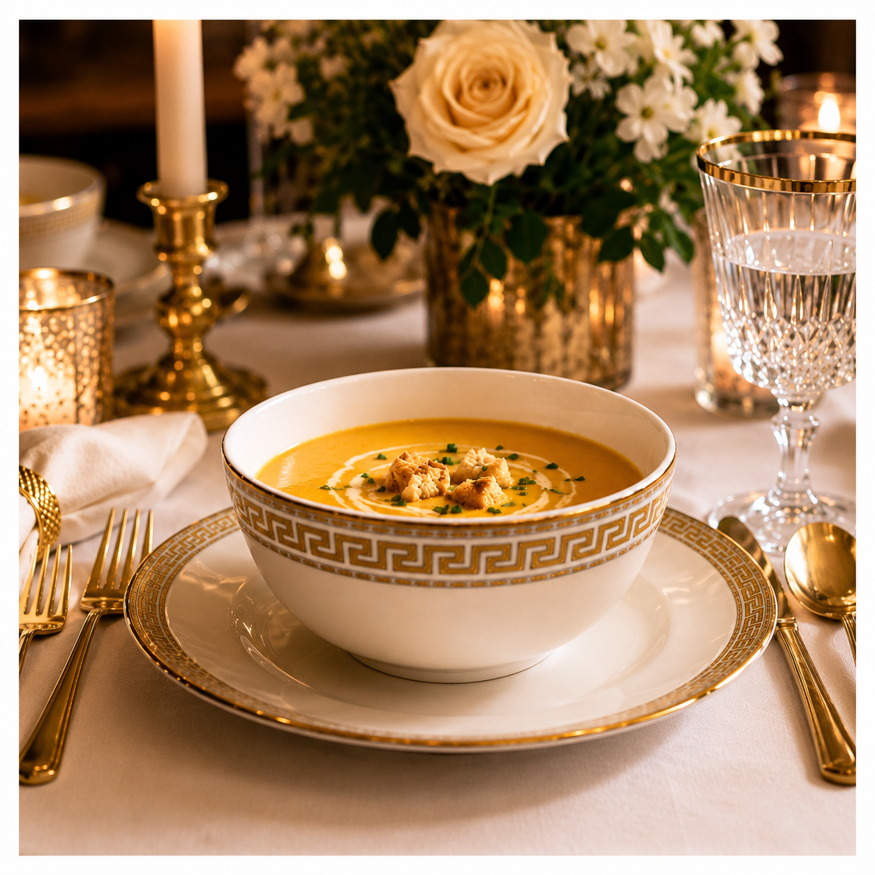 6 x Cream Porcelain Soup Cereal Bowls 13cm Gold Rim Noodle Rice Dessert Bowl Set