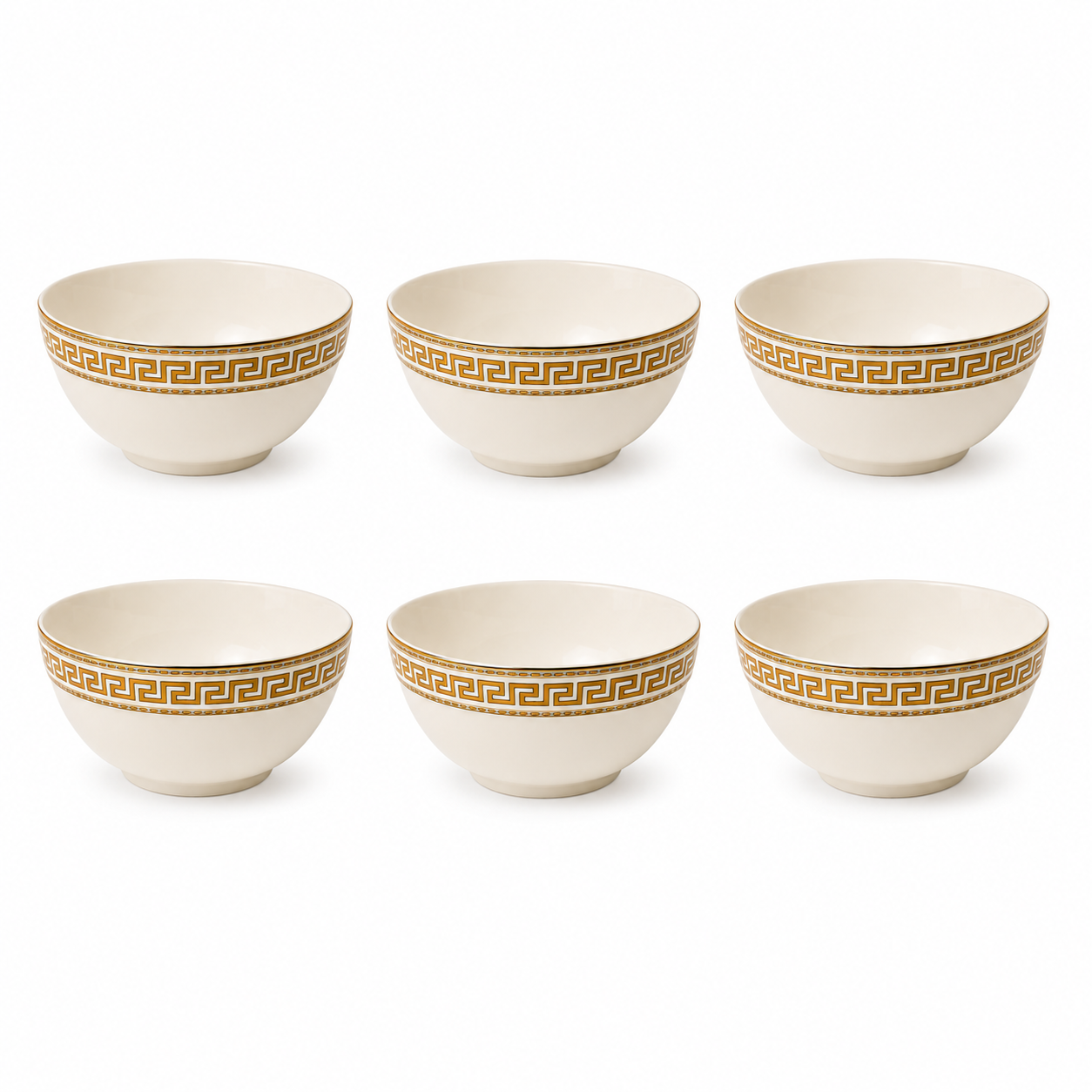 6 x Cream Porcelain Soup Cereal Bowls 13cm Gold Rim Noodle Rice Dessert Bowl Set