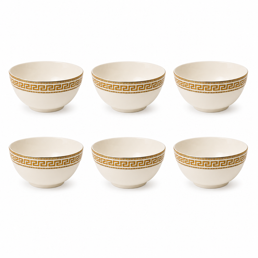 6 x Cream Porcelain Soup Cereal Bowls 13cm Gold Rim Noodle Rice Dessert Bowl Set