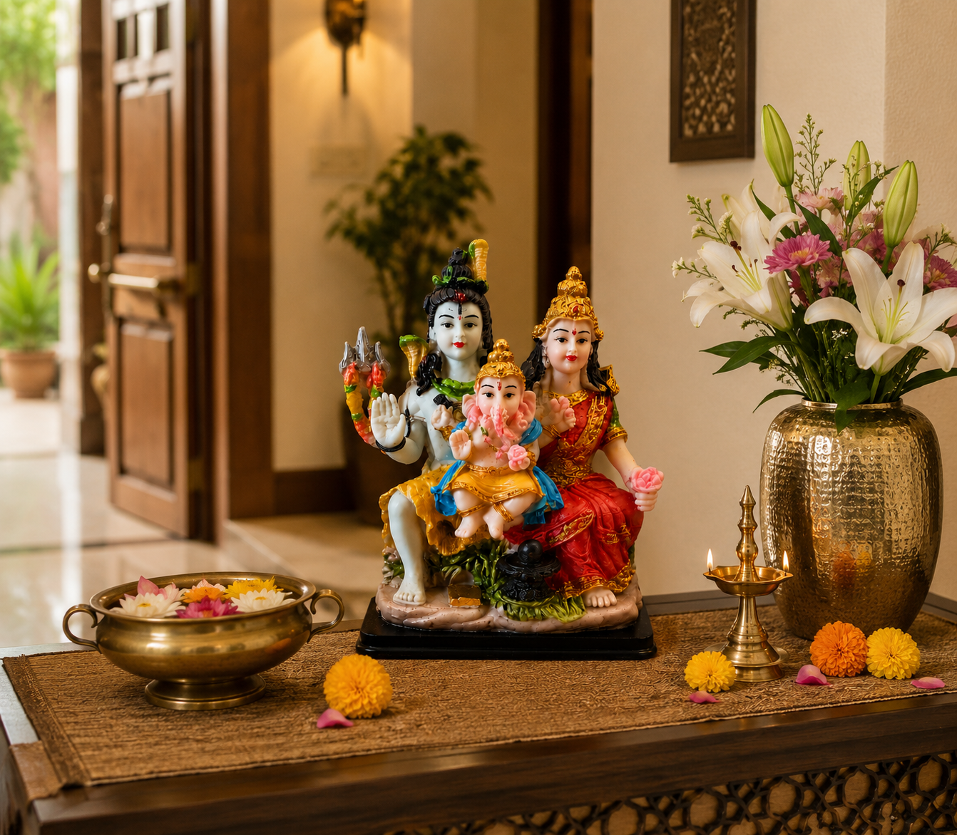 Shiv Parivar Statue 13cm Shiva Parvati Ganesha Religious Idol Hindu Home Mandir