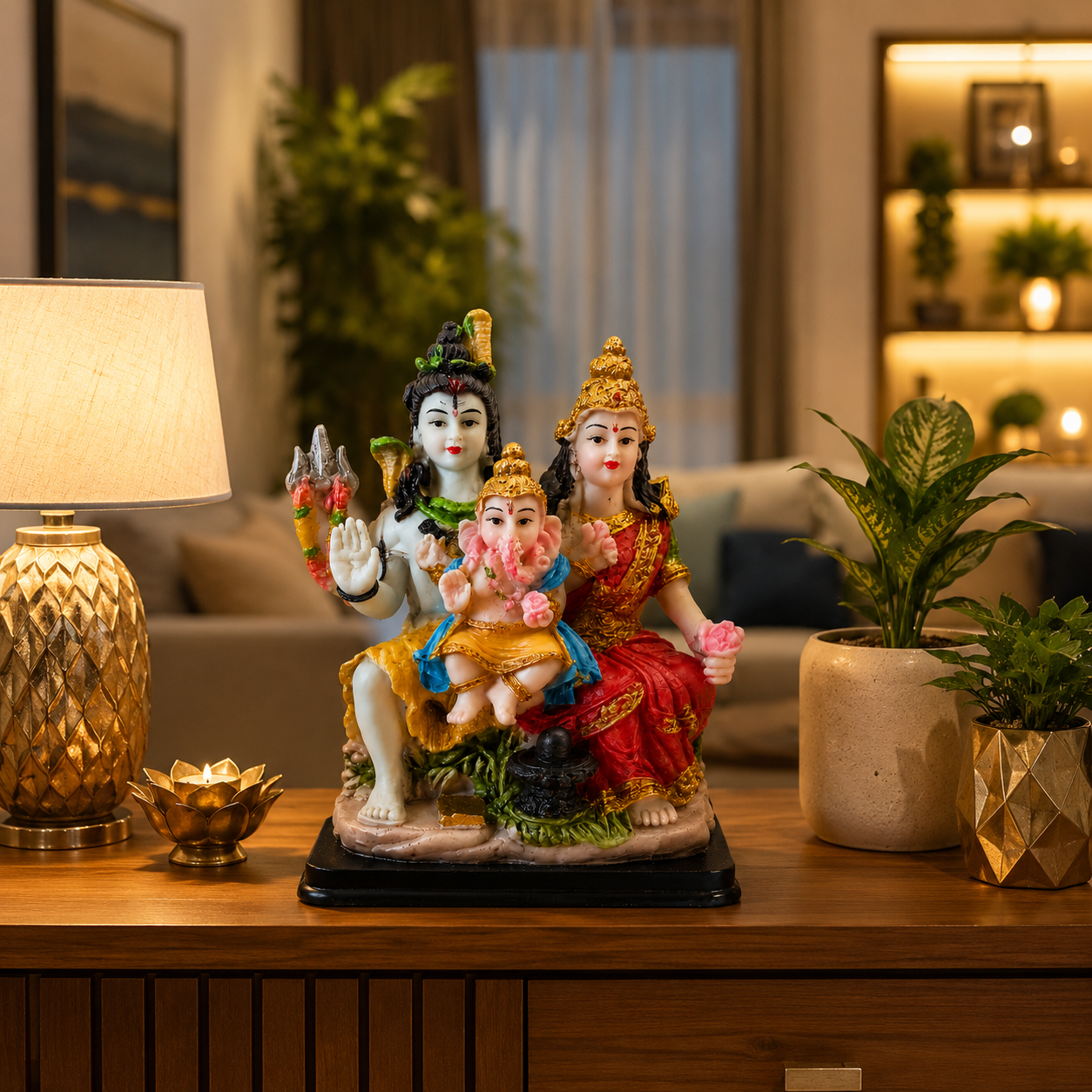 Shiv Parivar Statue 13cm Shiva Parvati Ganesha Religious Idol Hindu Home Mandir