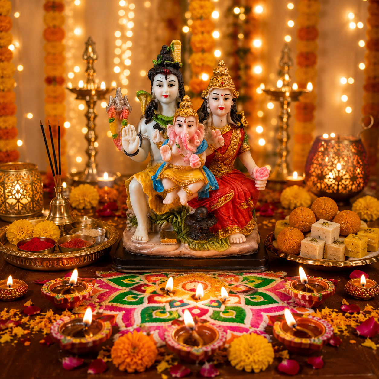 Shiv Parivar Statue 13cm Shiva Parvati Ganesha Religious Idol Hindu Home Mandir