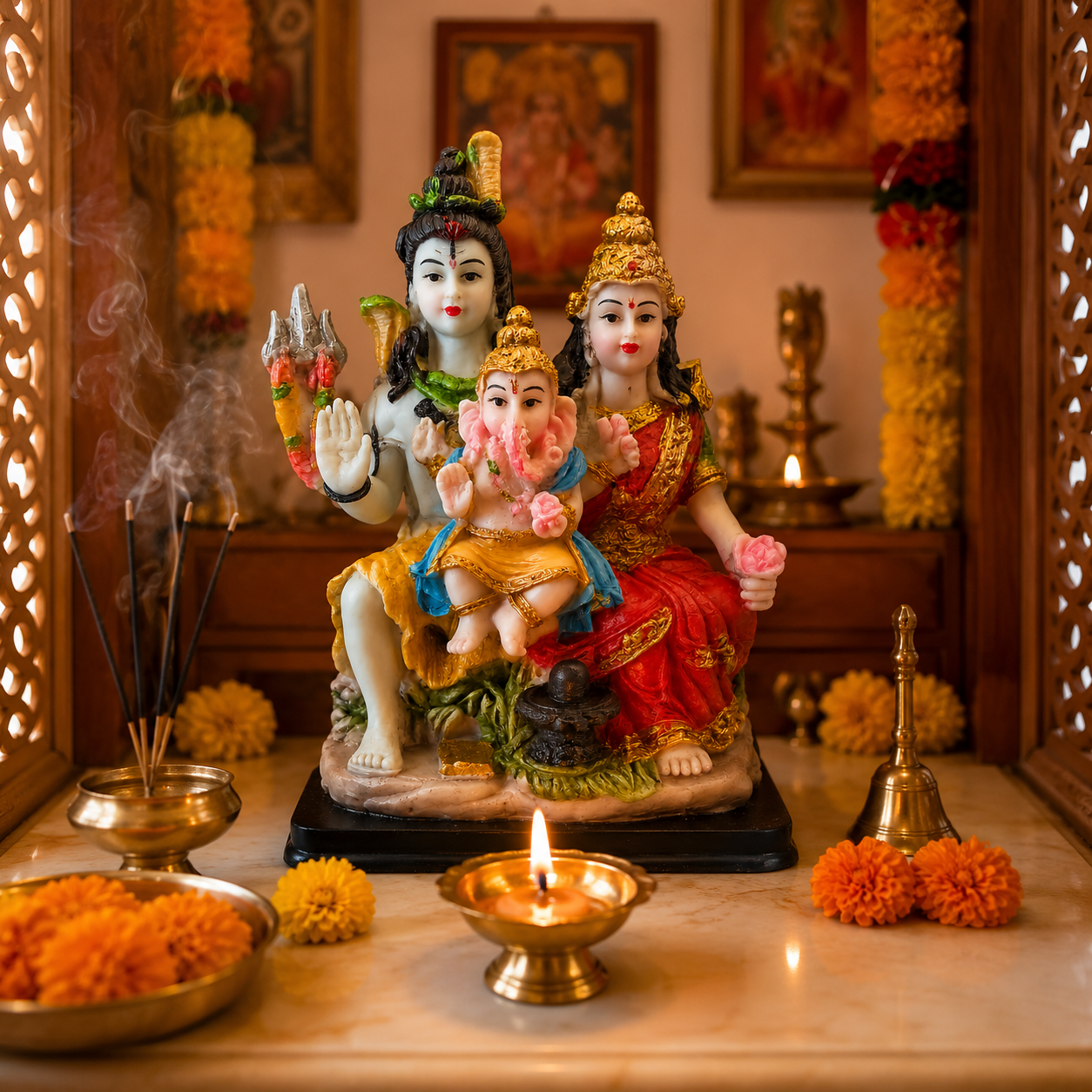 Shiv Parivar Statue 13cm Shiva Parvati Ganesha Religious Idol Hindu Home Mandir