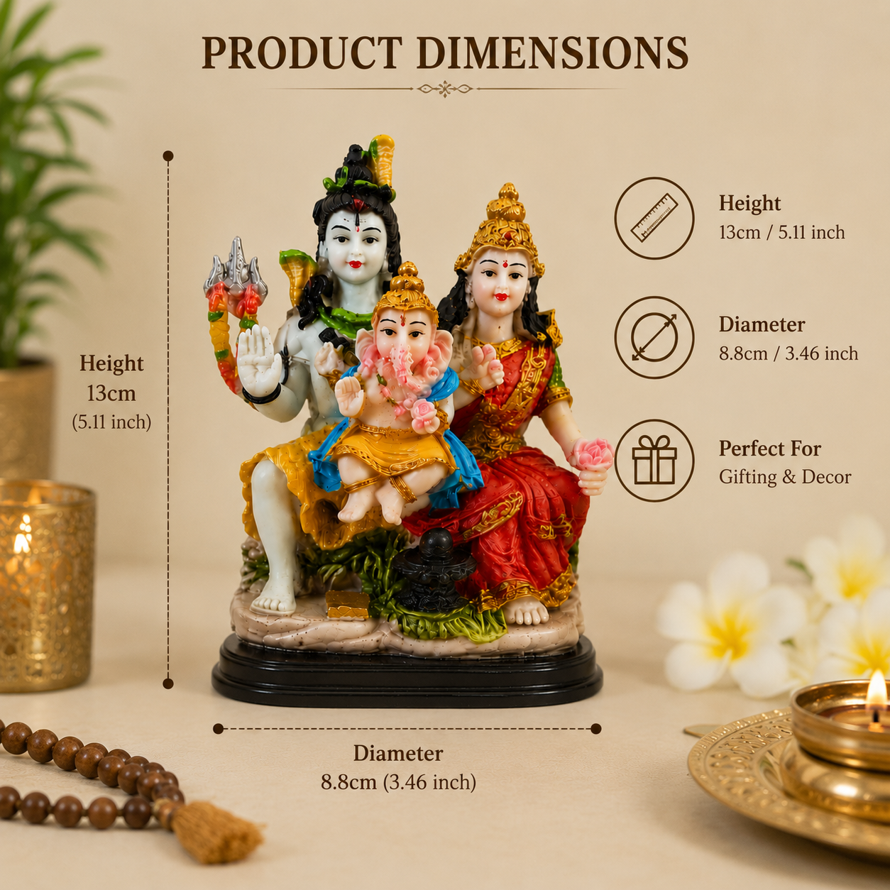 Shiv Parivar Statue 13cm Shiva Parvati Ganesha Religious Idol Hindu Home Mandir