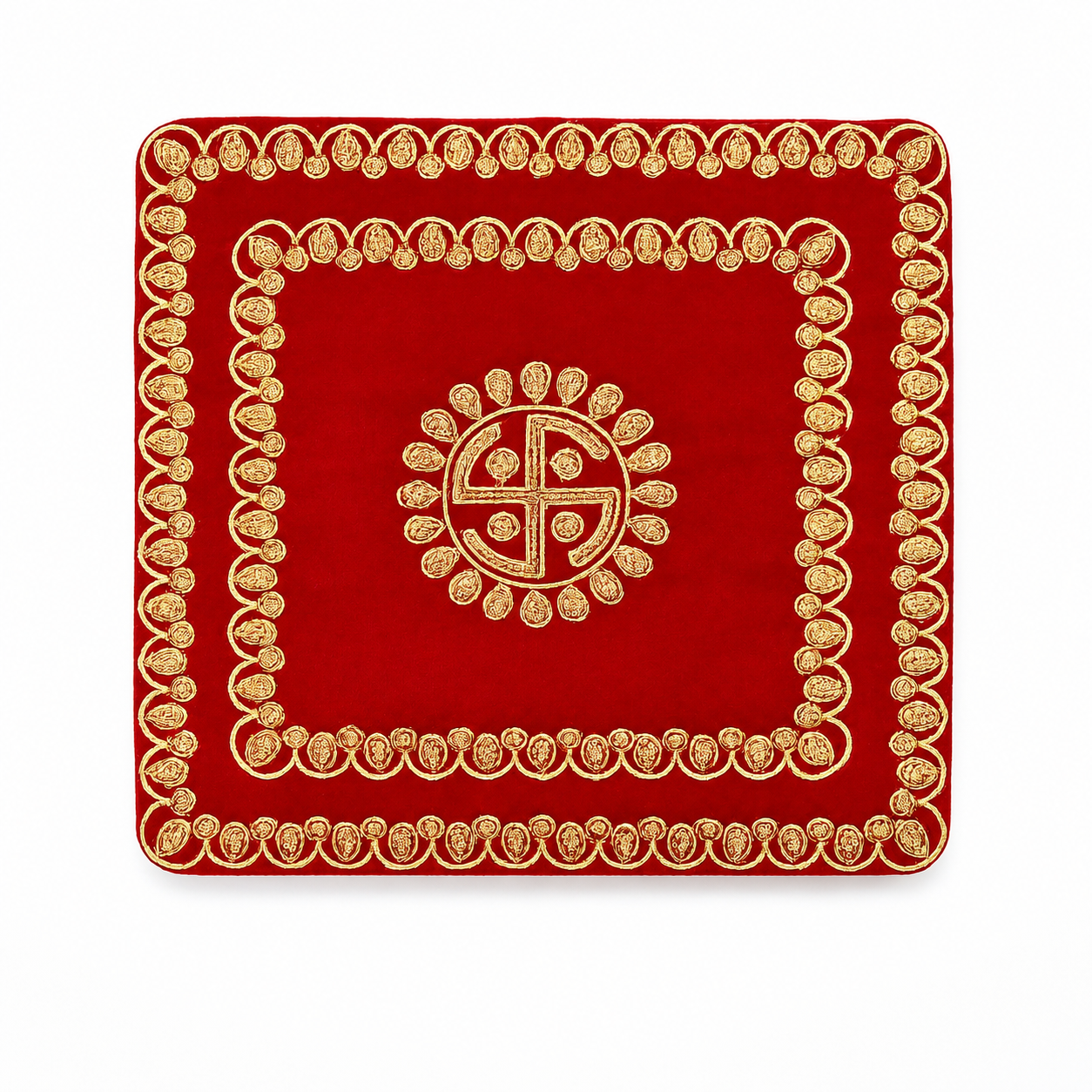 Red Velvet Pooja Aasan Mat 39x38cm Embroidered Mandir Temple Cloth Decor Home