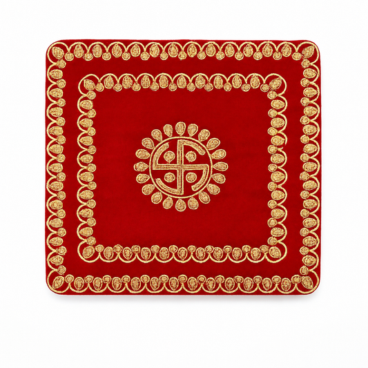 Red Velvet Pooja Aasan Mat 39x38cm Embroidered Mandir Temple Cloth Decor Home