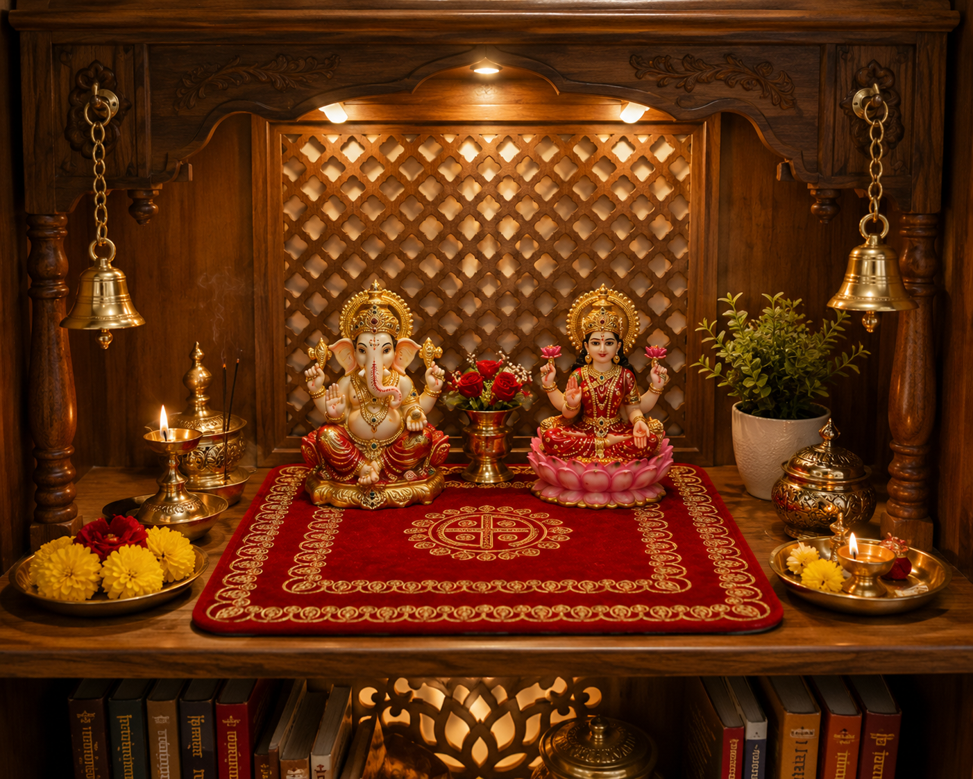 Red Velvet Pooja Aasan Mat 39x38cm Embroidered Mandir Temple Cloth Decor Home