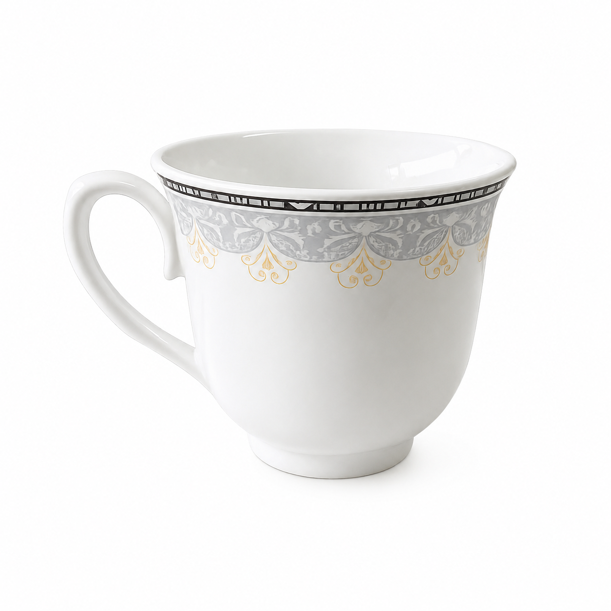 6 x Porcelain Tea Coffee Cups 8.5cm White Gold Grey Mug Set Latte Cappuccino Cup