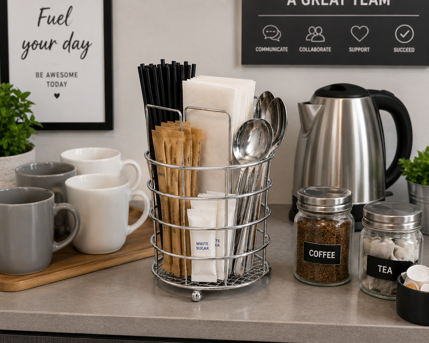 Chrome Cutlery Drainer Rack Spoon Fork Storage Basket Dining Table Café 21x12cm