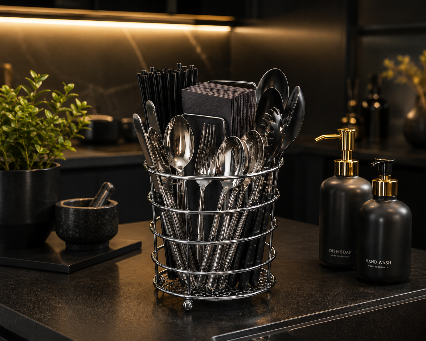 Chrome Cutlery Drainer Rack Spoon Fork Storage Basket Dining Table Café 21x12cm