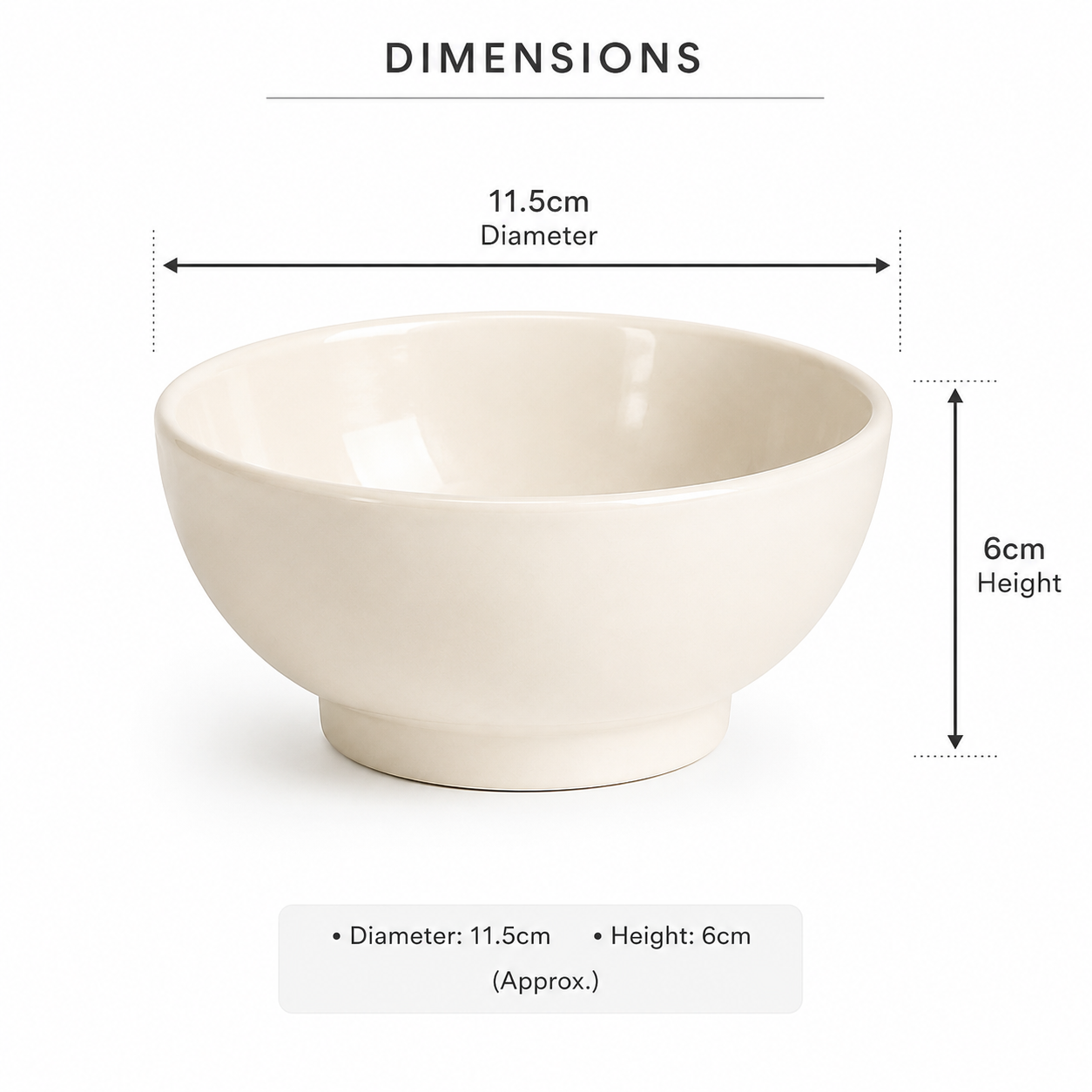 6 X Small Cream Ceramic Bowls 11.5cm Rice Soup Dessert Side Dish Serving Bowls