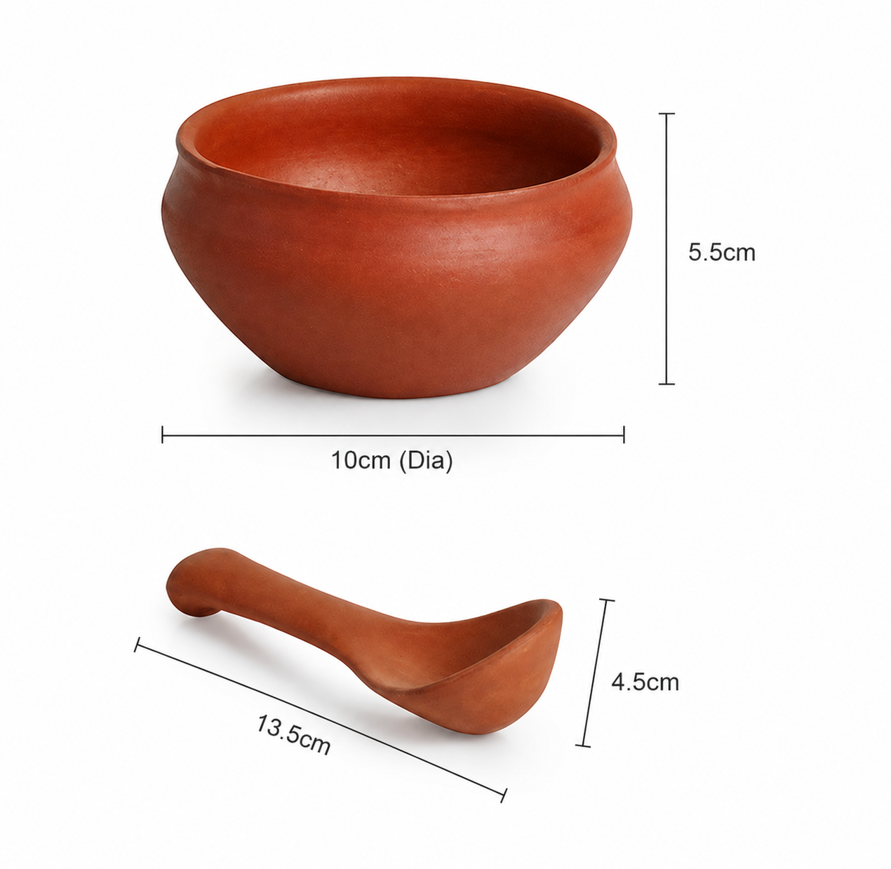 2 x Handmade Earthen Clay Soup Bowls with Spoons 10cm Traditional Serveware