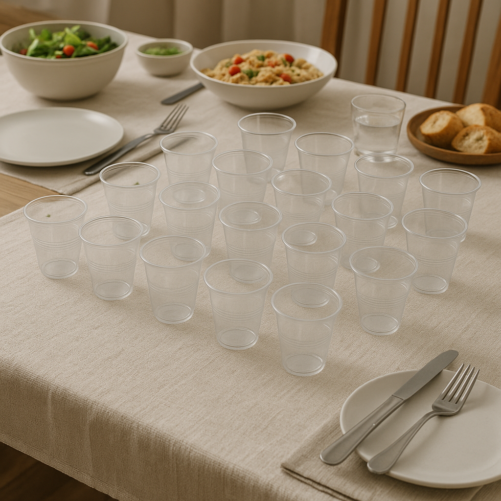 25 x Plastic Juice Tumblers 250ml Clear Reusable Cups Strong Durable Drinkware