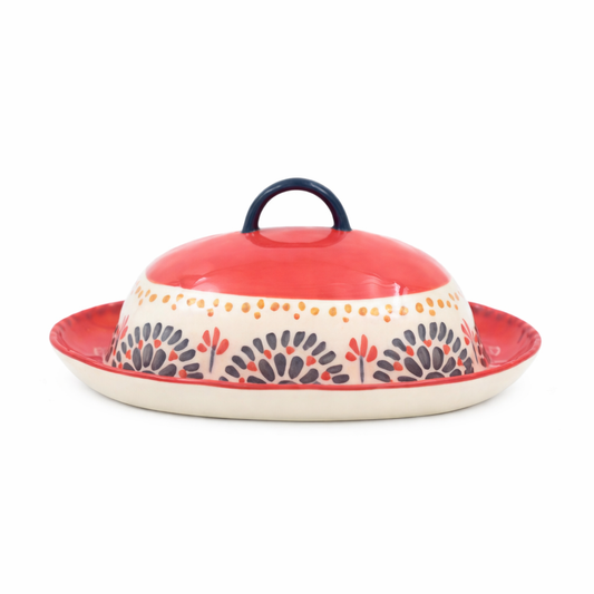 Hand Painted Ceramic Oval Butter Dish with Lid for Kitchen 20.5cm X 9cm