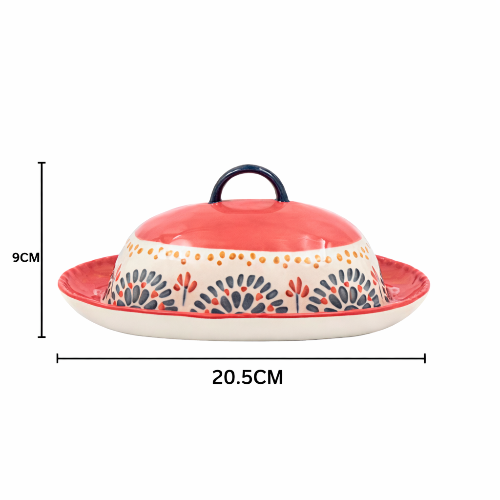 Hand Painted Ceramic Oval Butter Dish with Lid for Kitchen 20.5cm X 9cm