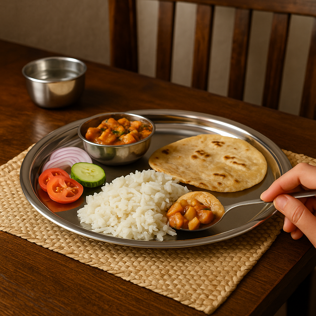 Stainless Steel Plate Thali 36.5cm  Premium Round Mirror Finish Serving & Dining