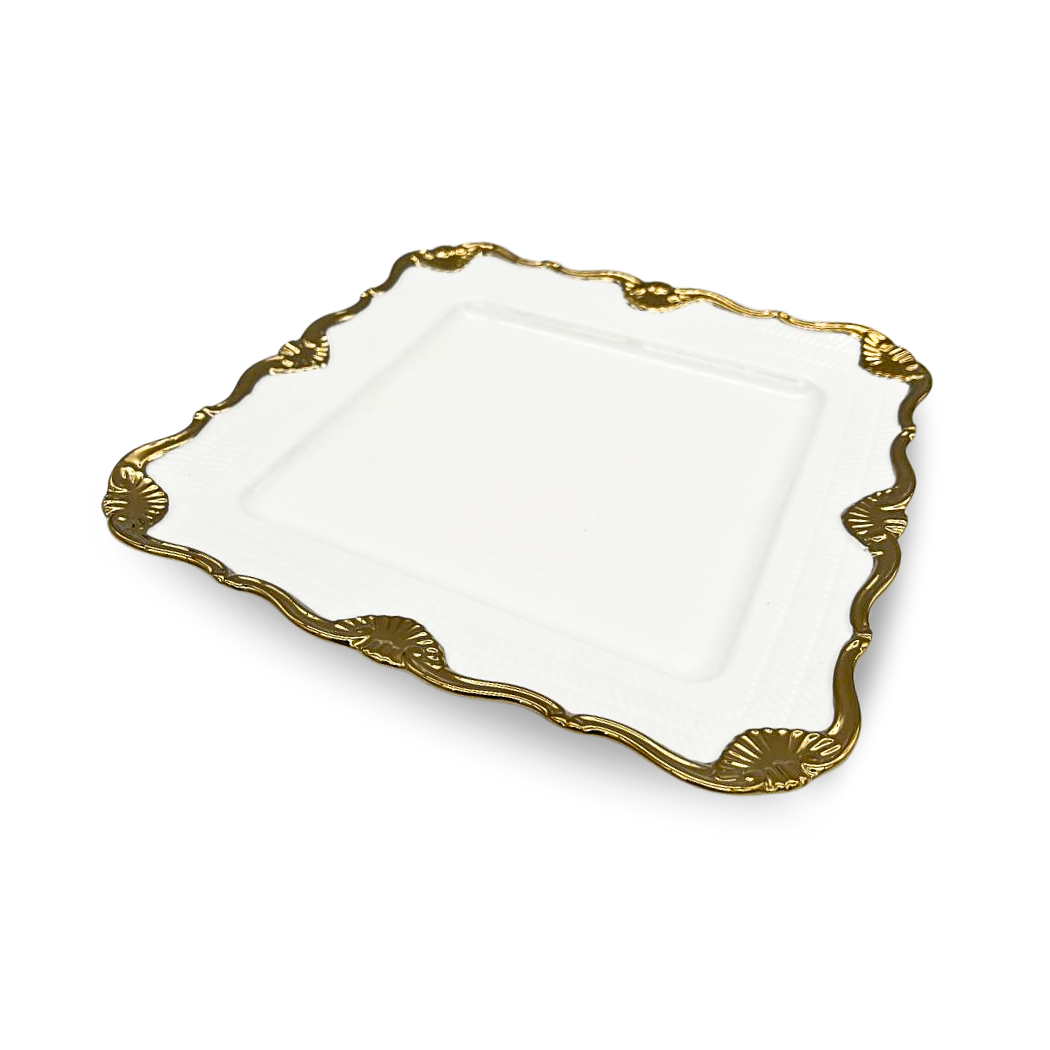 Medieval-Style Small White Crockery Plate with Gold-Rimmed Edge, 18 cm