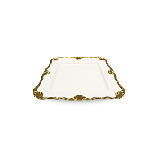 Medieval-Style Small White Crockery Plate with Gold-Rimmed Edge, 18 cm