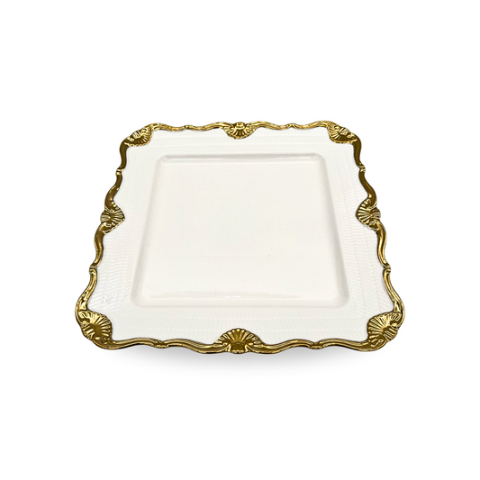 Medieval-Style Deep White Crockery Plate with Gold-Rimmed Edge, 21 cm