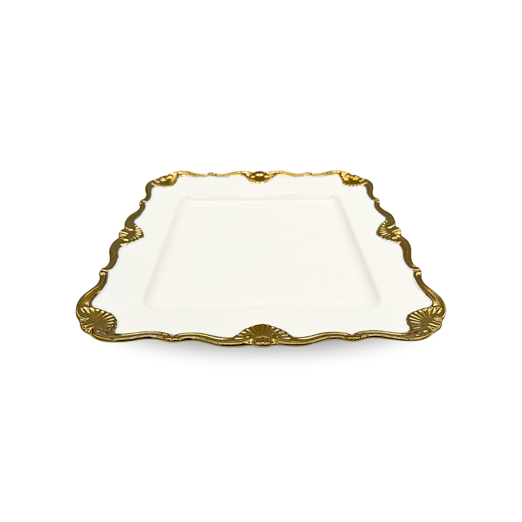 Medieval-Style Medium White Crockery Plate with Gold-Rimmed Edge, 25 cm