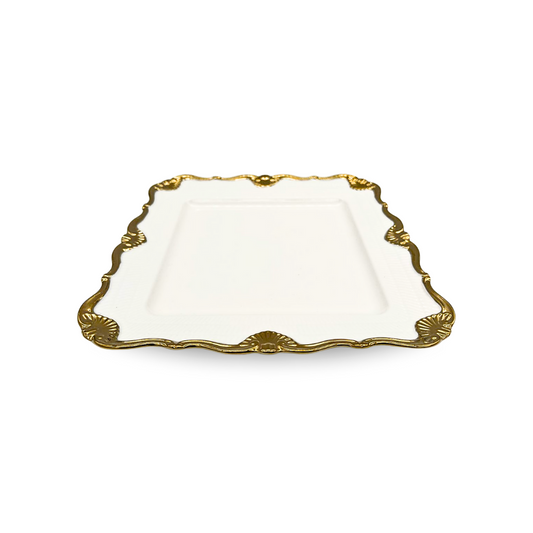 Medieval-Style Medium White Crockery Plate with Gold-Rimmed Edge, 25 cm