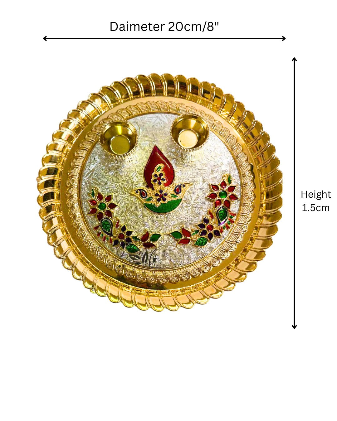 C&S Homestore Acrylic Flower Designer Pooja Thali Set with 2 Small Katoris – Gold Plated 8 Inch Diwali Puja Thali for Home Décor, Aarti, Gifting & Festivals