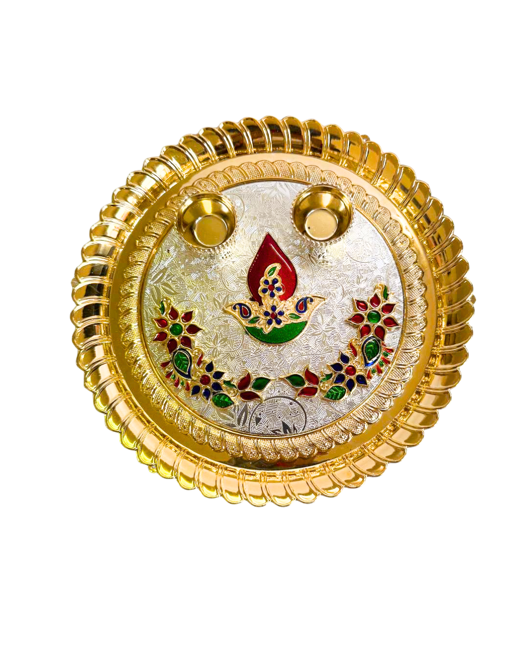 C&S Homestore Acrylic Flower Designer Pooja Thali Set with 2 Small Katoris – Gold Plated 8 Inch Diwali Puja Thali for Home Décor, Aarti, Gifting & Festivals