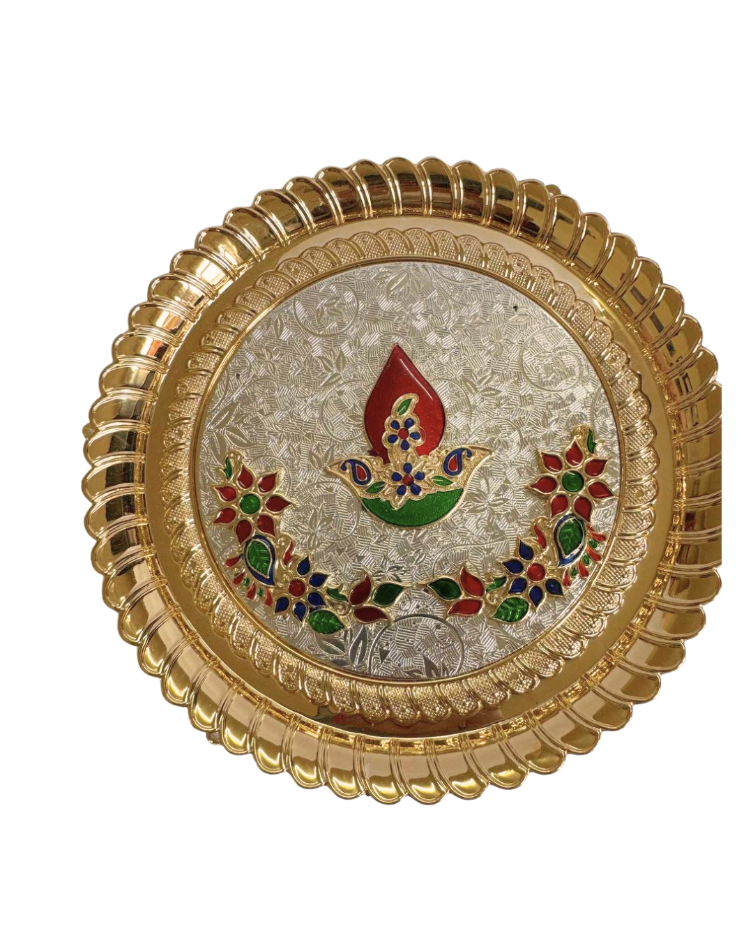 C&S Homestore Acrylic Flower Designer Pooja Thali Set with 2 Small Katoris – Gold Plated 8 Inch Diwali Puja Thali for Home Décor, Aarti, Gifting & Festivals