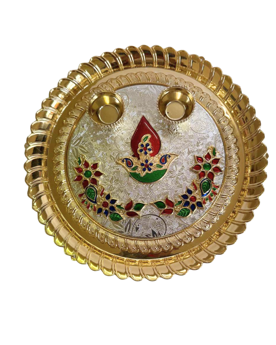 C&S Homestore Acrylic Flower Designer Pooja Thali Set with 2 Small Katoris – Gold Plated 8 Inch Diwali Puja Thali for Home Décor, Aarti, Gifting & Festivals