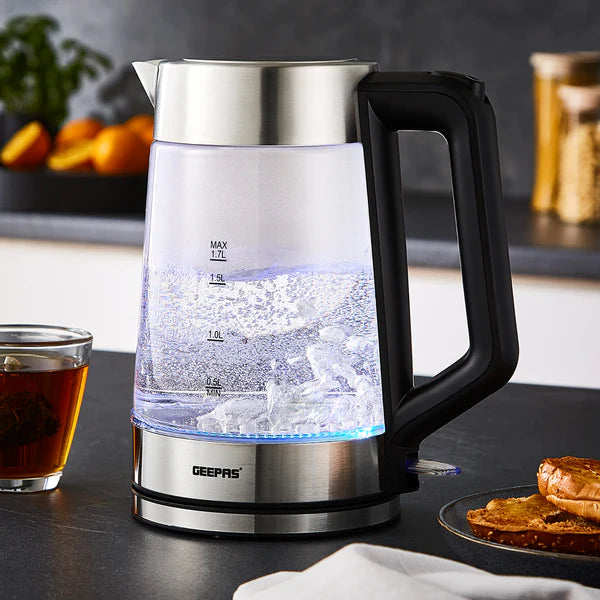 Geepas Illuminated LED Electric Clear Glass Kettle - 1.7L