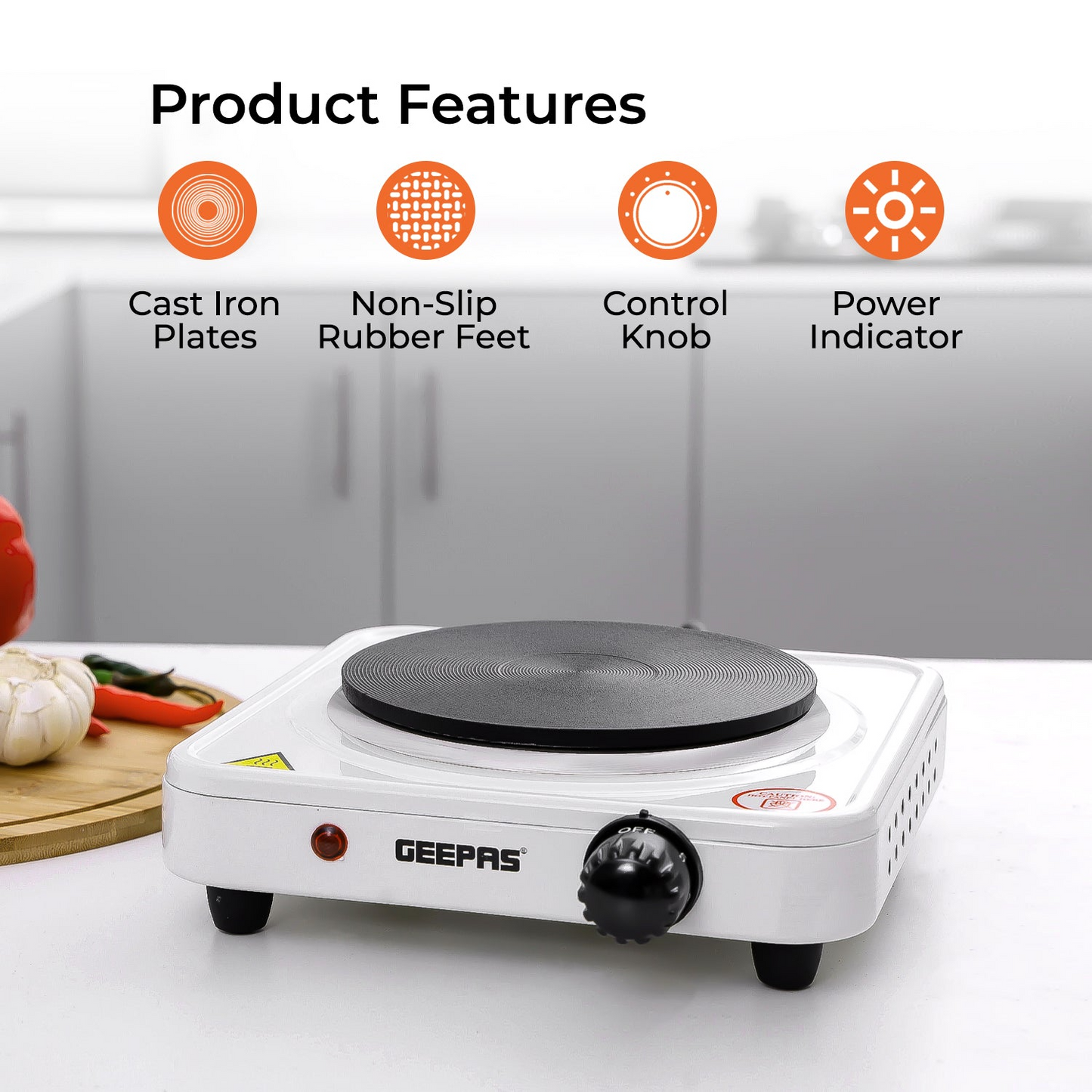 Geepas 1000W Single Electric Hot Plate - Tabletop Cooker