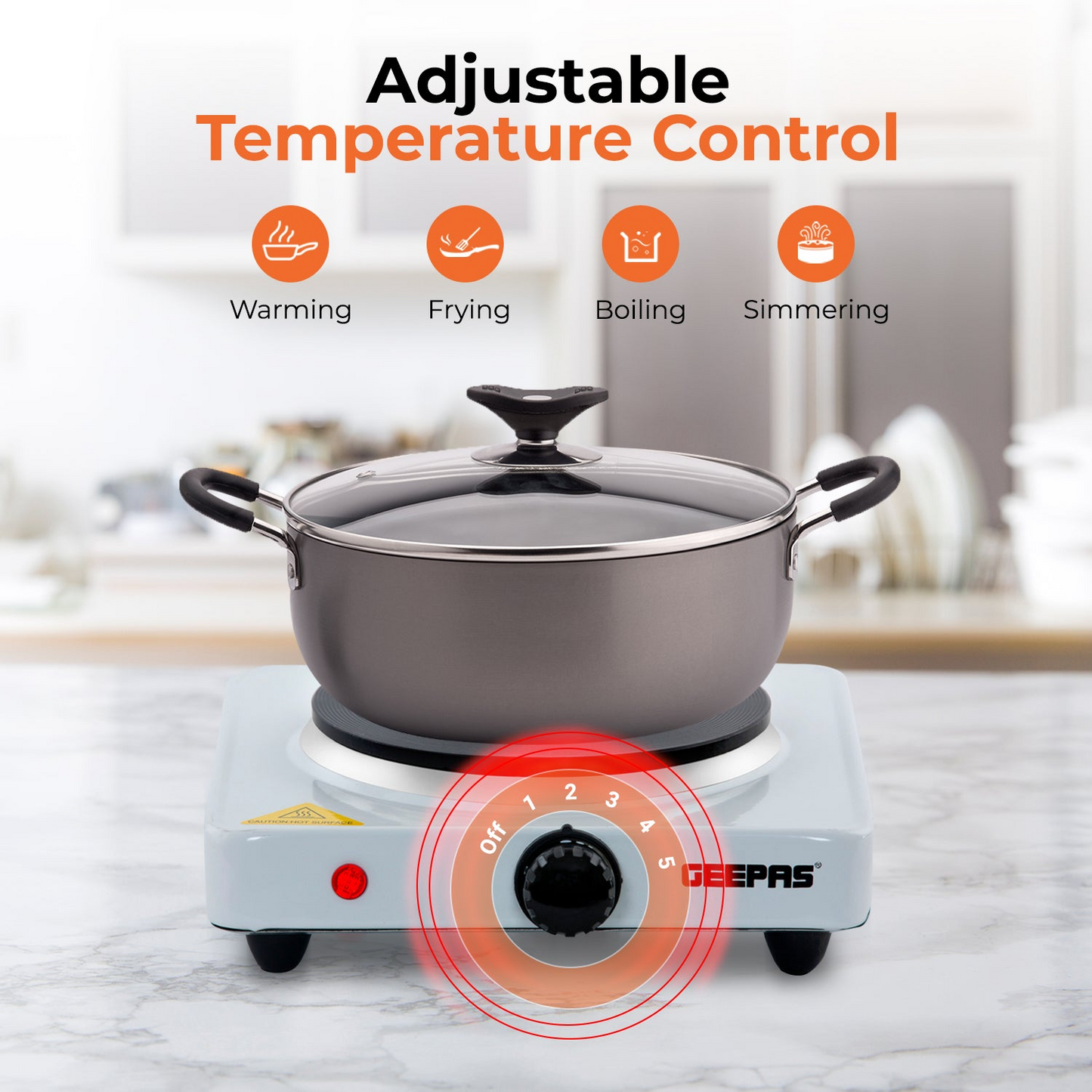 Geepas 1000W Single Electric Hot Plate - Tabletop Cooker