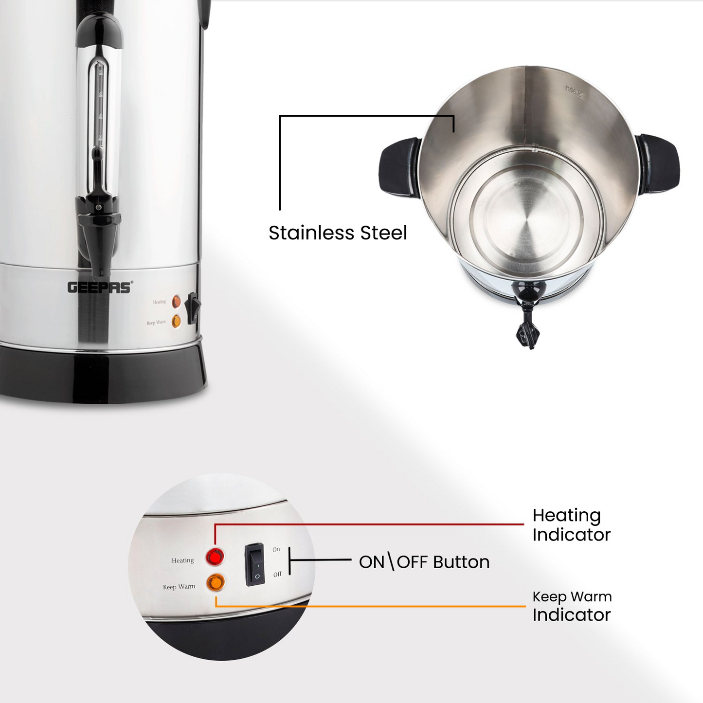 Geepas 6.8L Stainless Steel Hot Water Boiler and Tea Urn