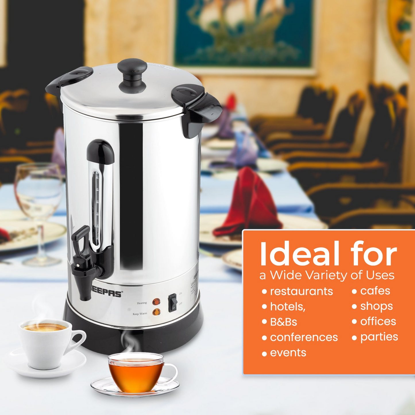 Geepas 6.8L Stainless Steel Hot Water Boiler and Tea Urn