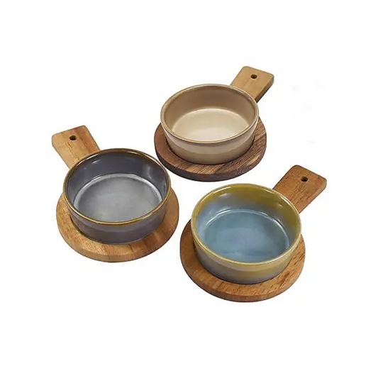 Lesser & Pavey Elements Round or Square Set of 3 Wooden Snack Trays - Grey, Blue & Cream (Round)