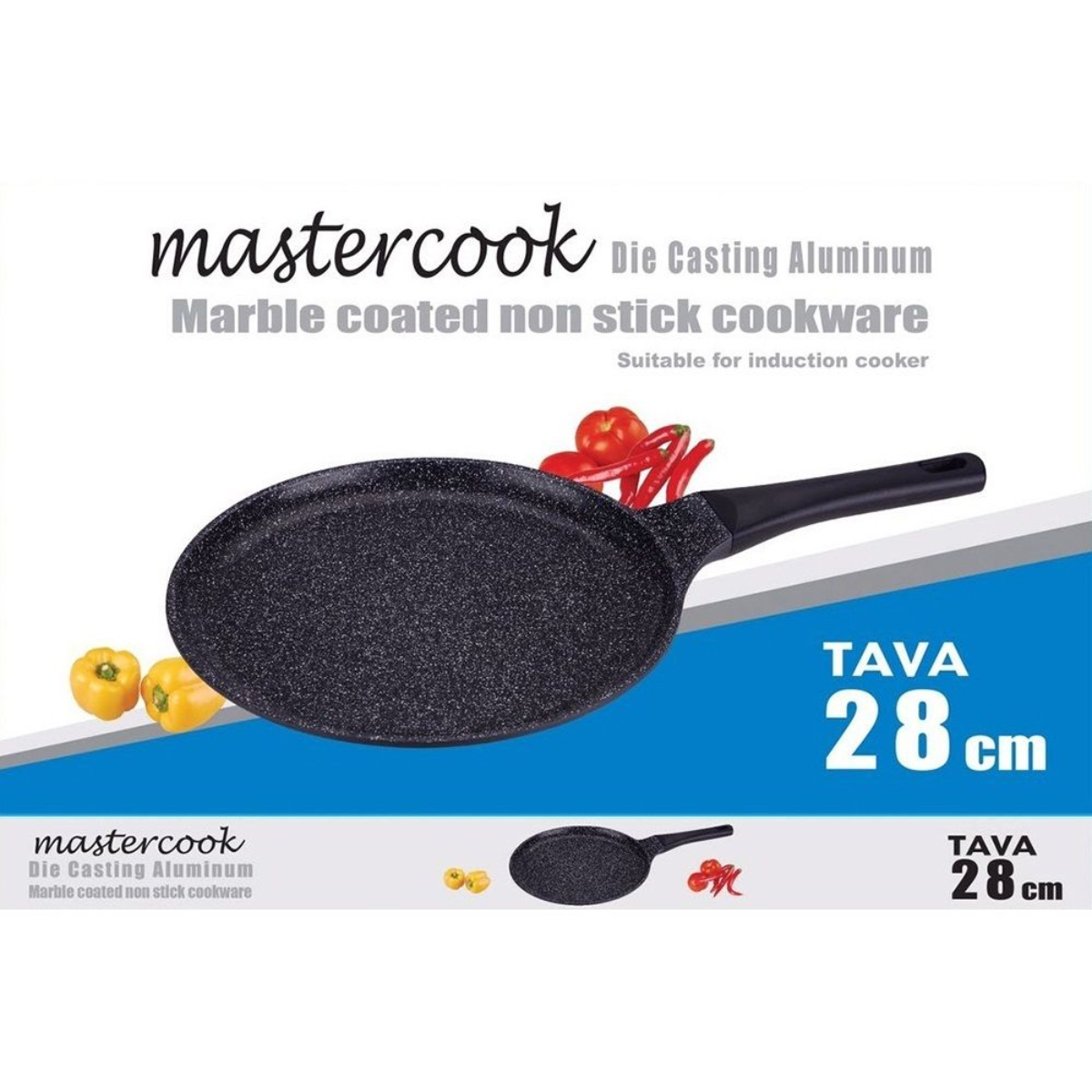 Mastercook Non-Stick Die-Cast Tava with Marble Coating and Plastic Handle – 28cm