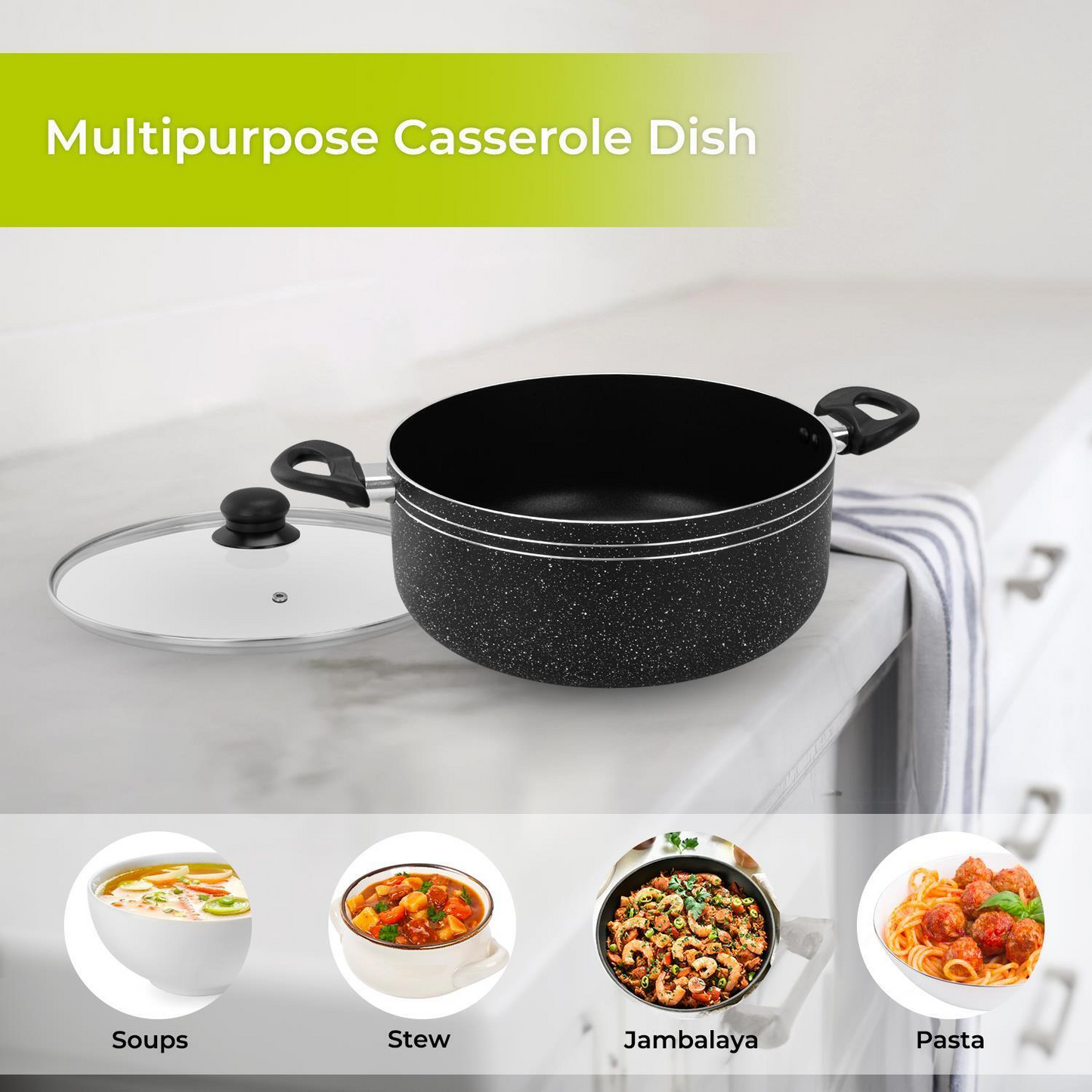 Royalford Non-Stick Casserole Cooking Pot with Lid - 26cm