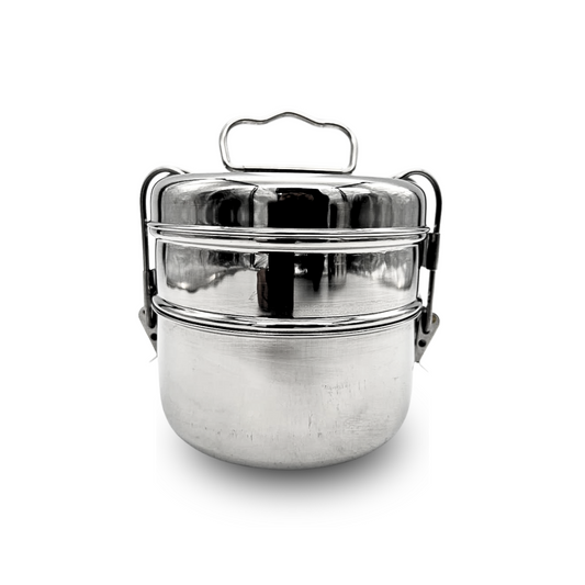 2-Tier Stainless Steel Tiffin Box - 14cm Diameter, 12.5cm Height