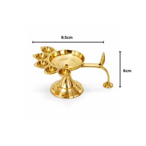 Brass Panchmukhi Aarti Diya Oil Lamp Hindu Pooja Mandir Worship Lamp 9.5cm x 6cm