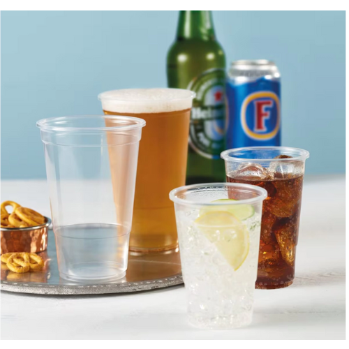 12 x Clear Plastic Pint Tumblers 560ml Reusable Shatterproof Cups for Parties