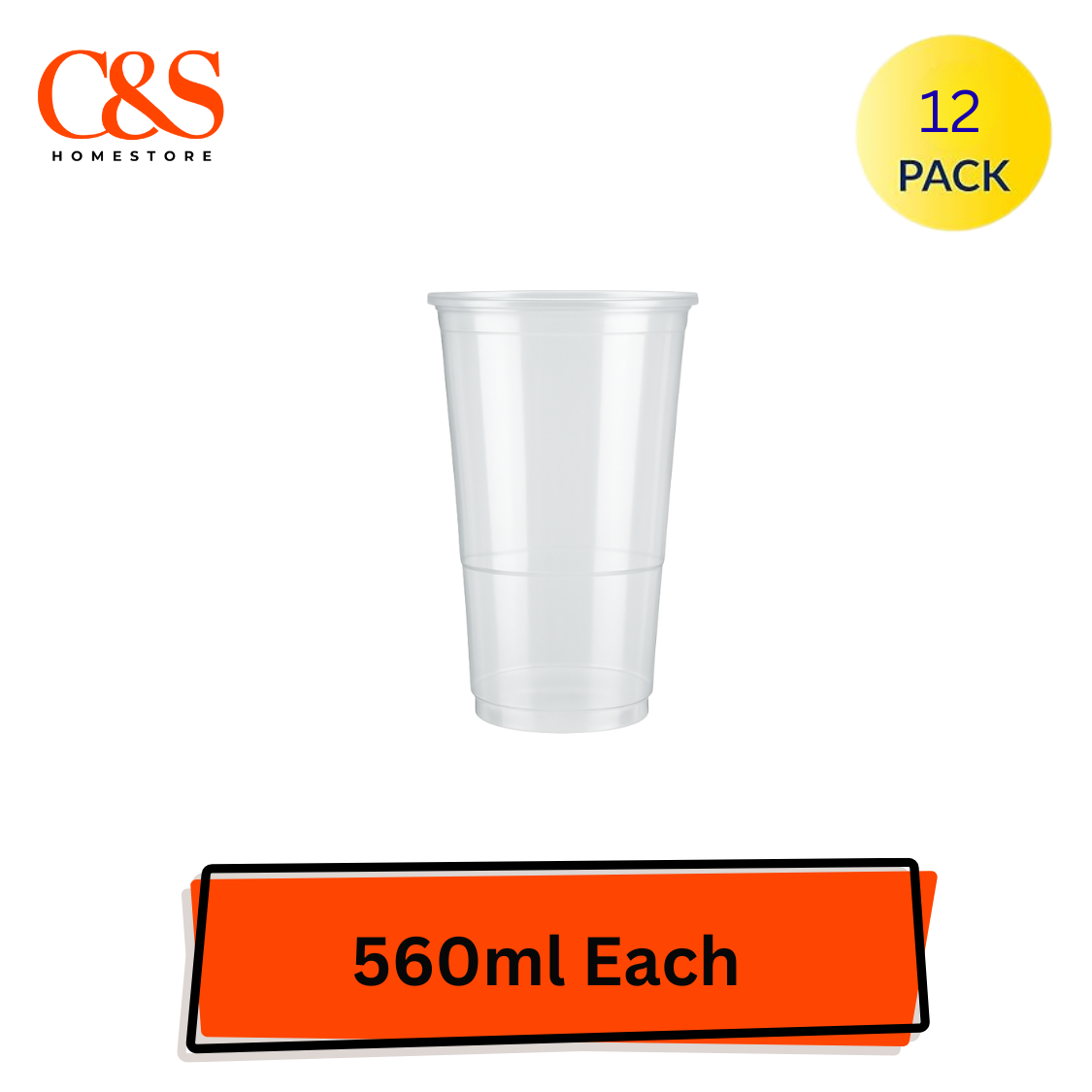 12 x Clear Plastic Pint Tumblers 560ml Reusable Shatterproof Cups for Parties