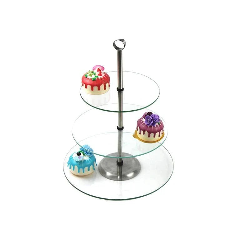 Royal Cuisine 3-Tier Glass Cake Stand with Stainless Steel Handle