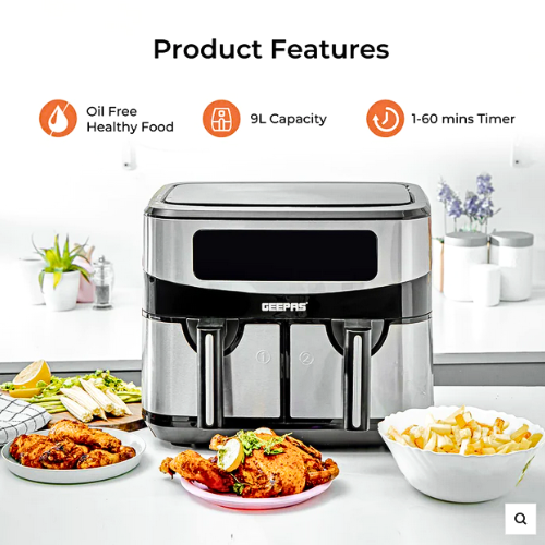 Geepas 9L Dual Basket Instant Vortex Air Fryers