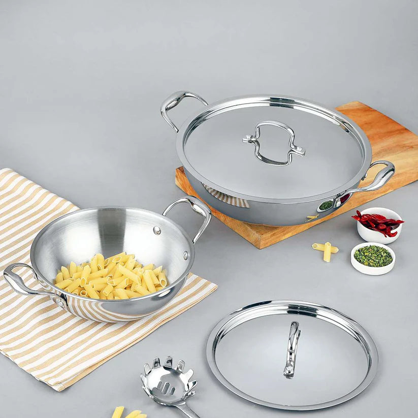 Chakmak Stainless Steel Triply Kadhai with Lid – Available in 5 Sizes