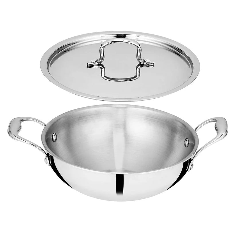 Chakmak Stainless Steel Triply Kadhai with Lid – Available in 5 Sizes