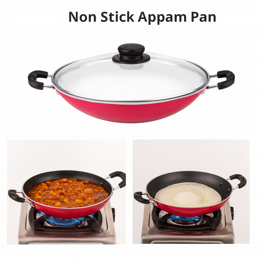 C&S Homestore Non Stick Appam Pan with Lid | Durable Cookware for Appam, Curries, &amp; Frying Dosa.