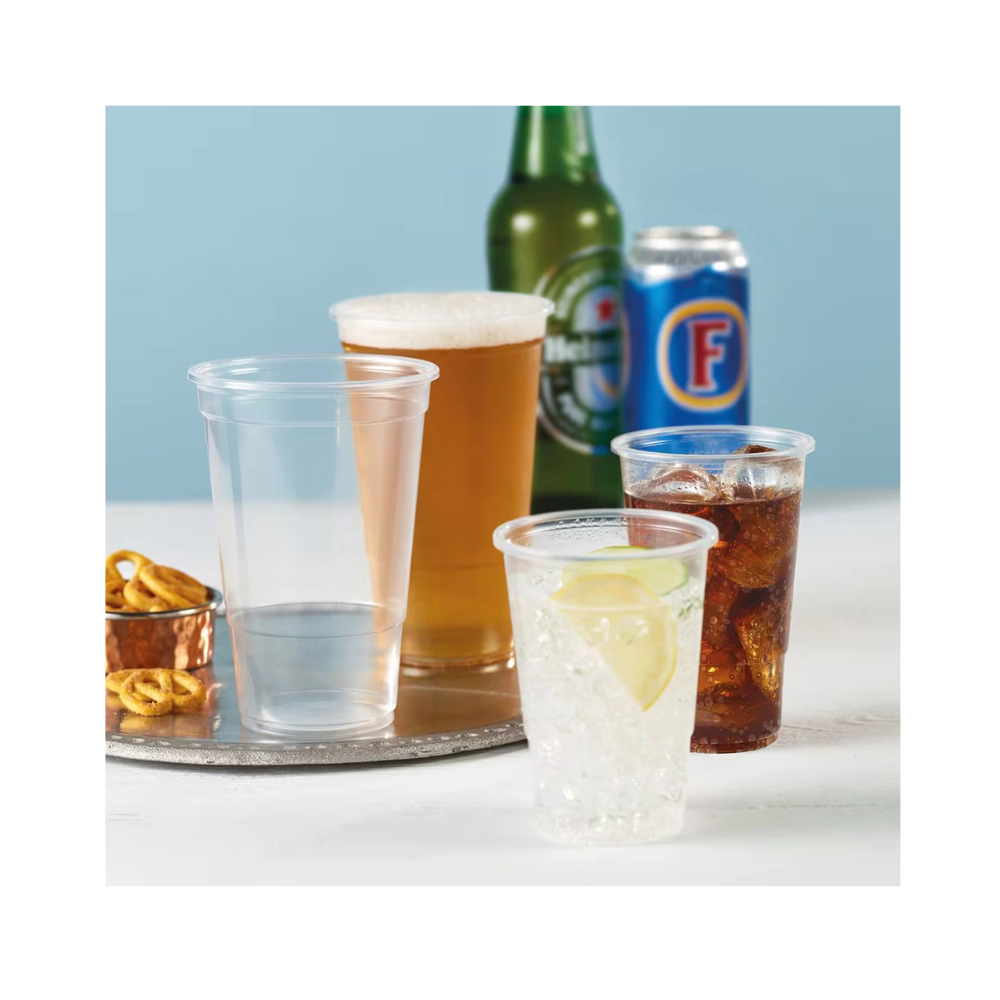 12 x Clear Plastic Pint Tumblers 560ml Reusable Shatterproof Cups for Parties