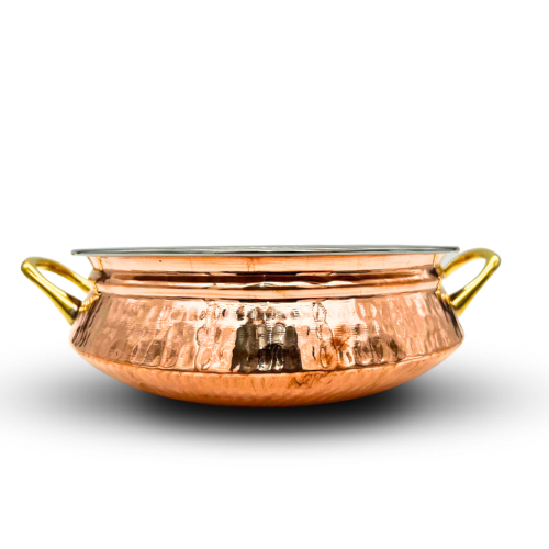 Large Copper and Stainless Steel Serving Dish with Handle - 23.5CM