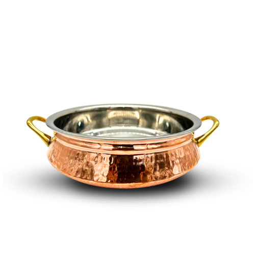 Medium Copper and Stainless Steel Serving Dish with Handle