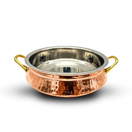 Medium Copper and Stainless Steel Serving Dish with Handle